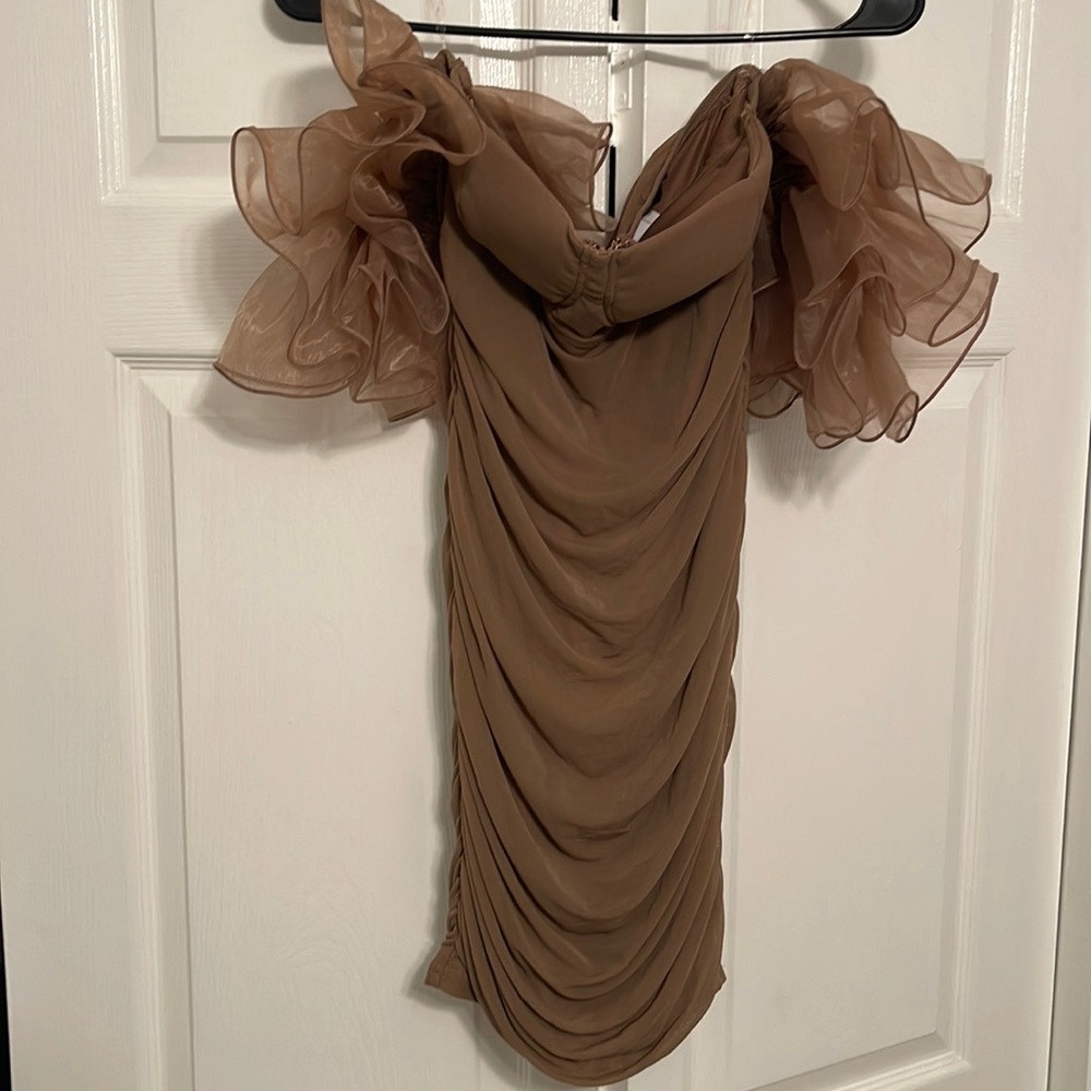 Kaylee Kollection Brown/Chocolate Mini Dress w/puff sleeves
